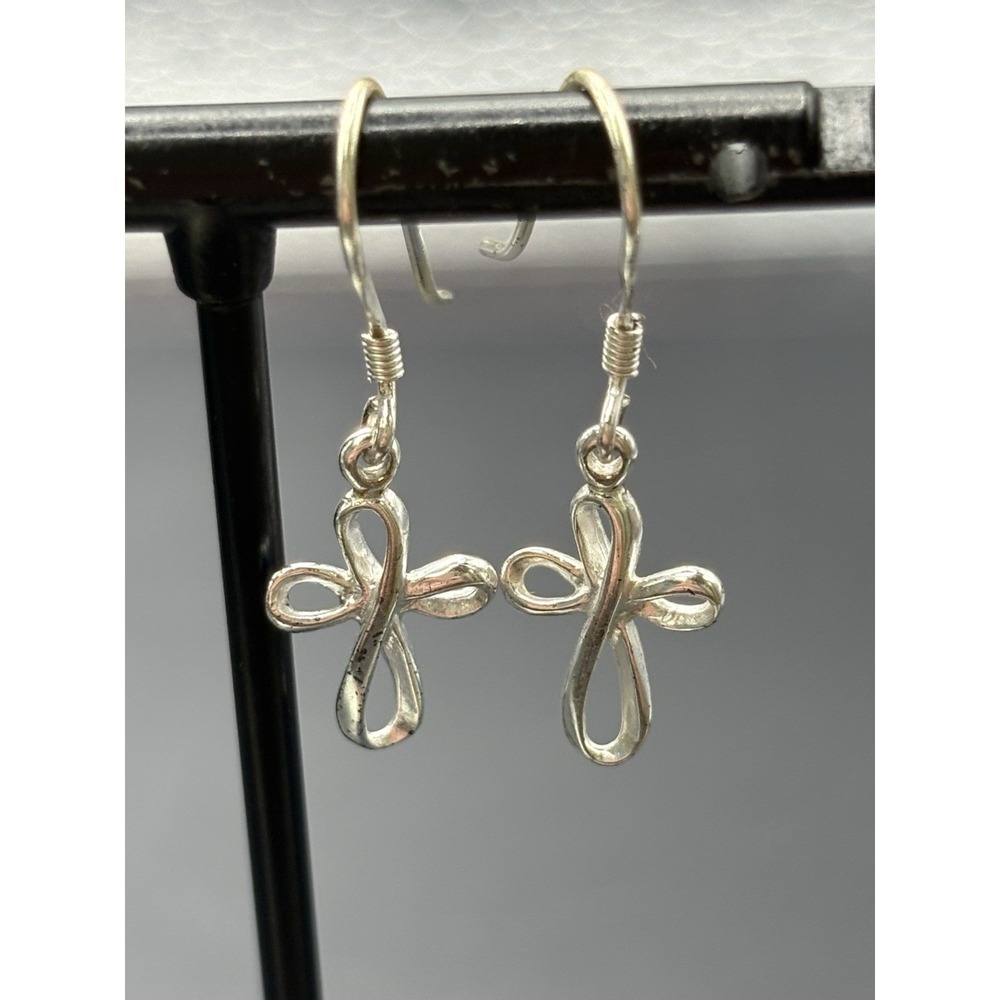 EUC Sterling Silver Cross Dangle Earrings 925 F8